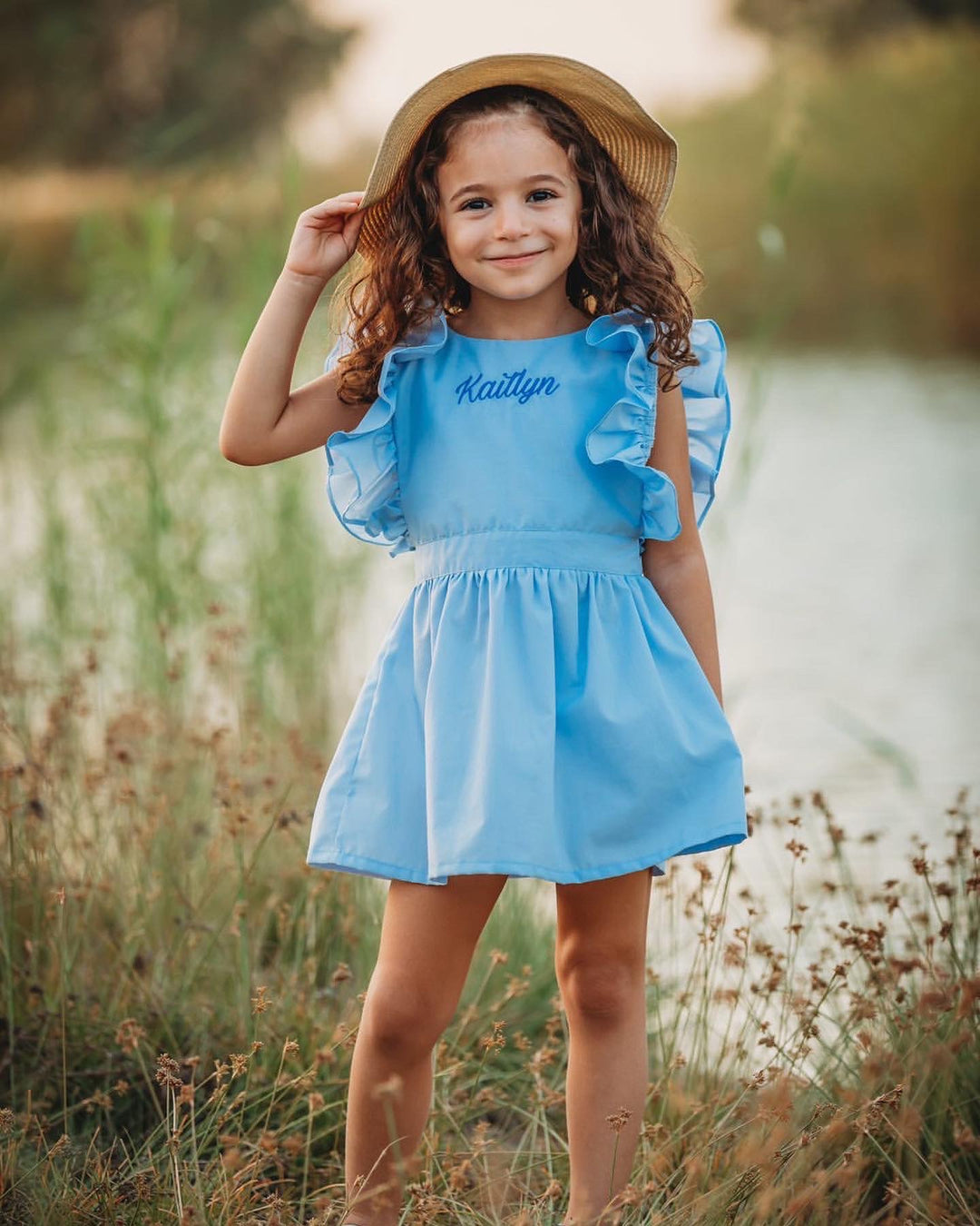 mace and co kids clothing dubai, open back dress in cotton fabric material, for girls from infant, toddler up to to seven years old, perfect for casual wear, parties and playtime, sky blue colour.